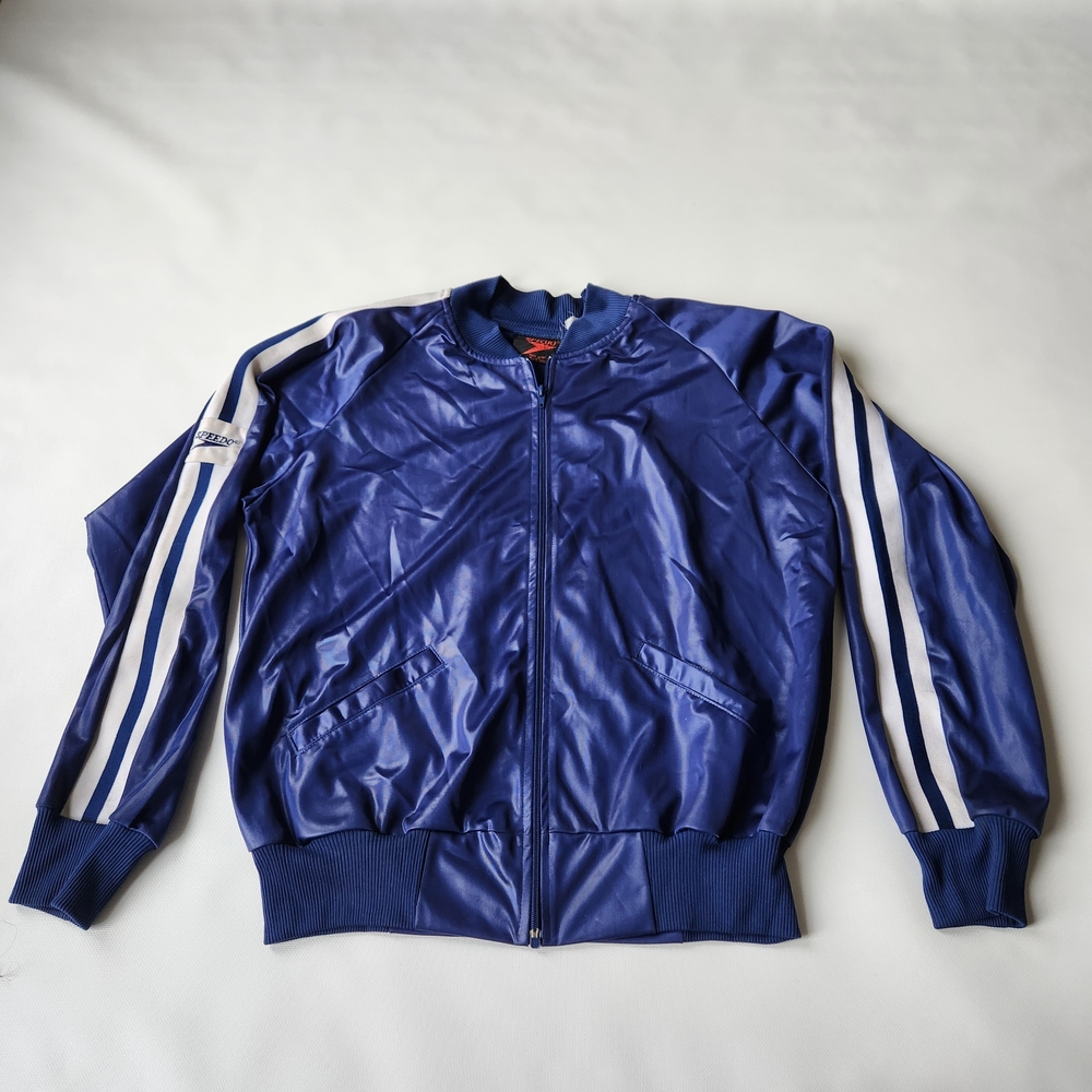 Vintage Speedo Blue Bomber Jacket with White Stripes Mens